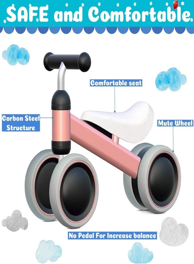 LUHI Baby Balance Bike for 1 2 Years Old Boys Girls, 4 Wheels Toddler Bike with Adjustable Seat, 12-24 Months Kids First Birthday Toy Gift-Pink (Non Adjustable Height) - Image 2